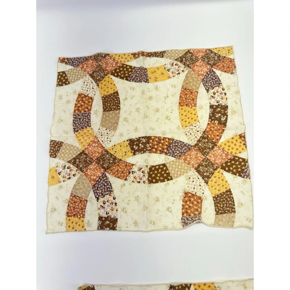 Vintage Handmade Cloth Napkins Set Of 3 Patchwork Quilt Print Double Wedding Rin